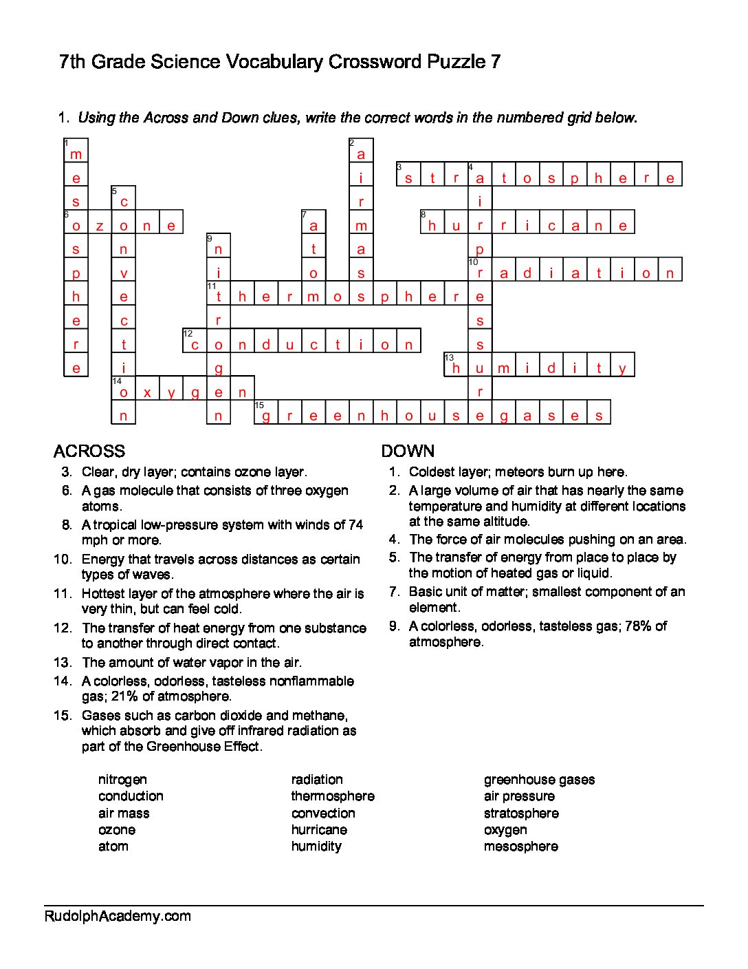 7th Grade Vocabulary Crossword Puzzles