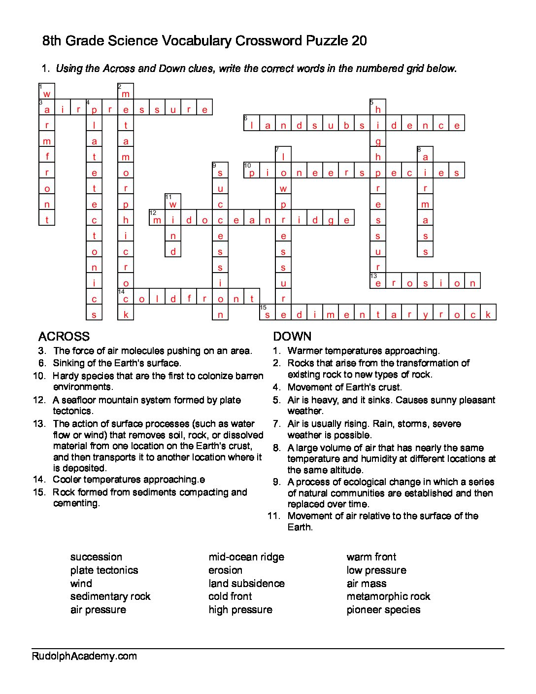 7th Grade Vocabulary Crossword Puzzles