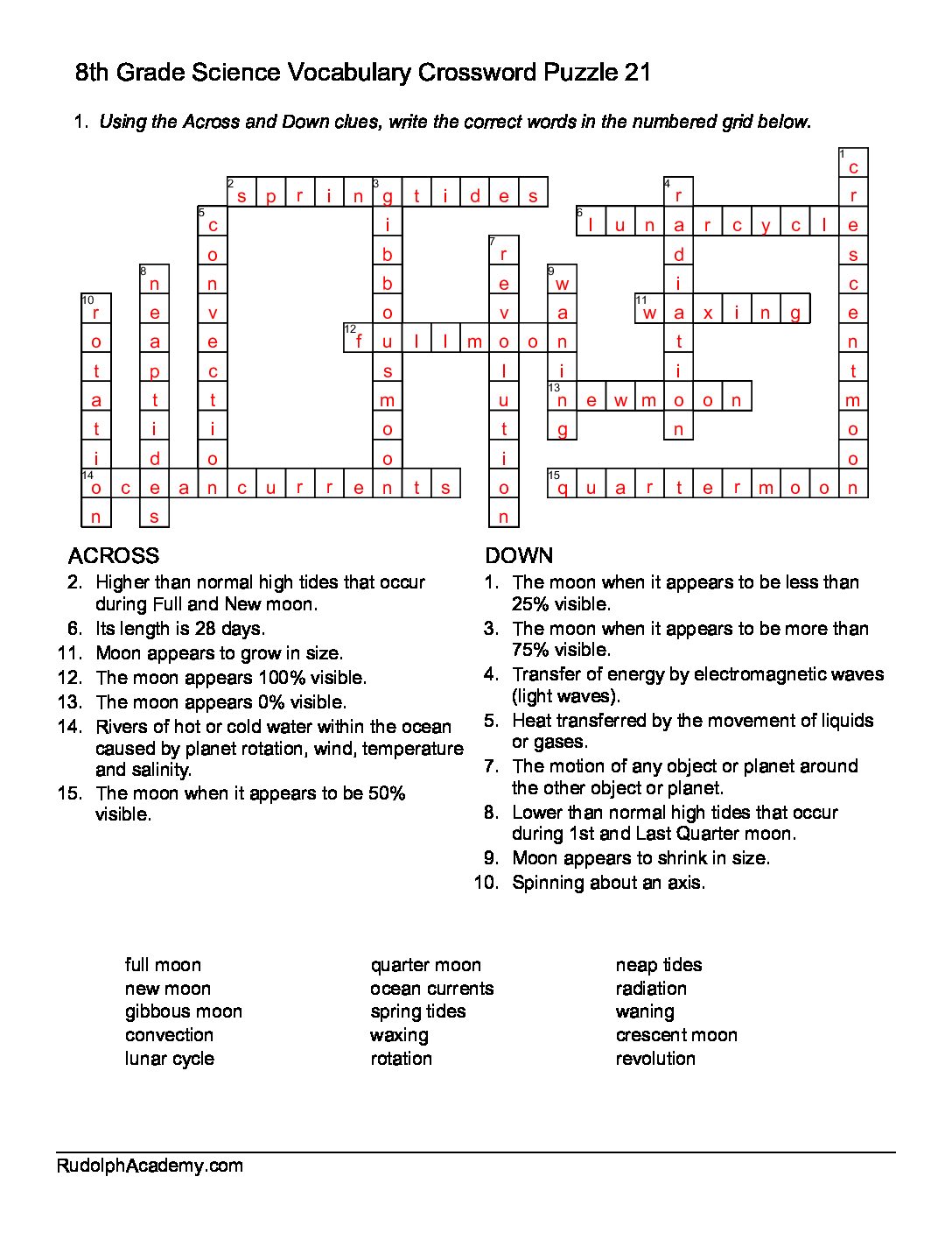 7th Grade Vocabulary Crossword Puzzles