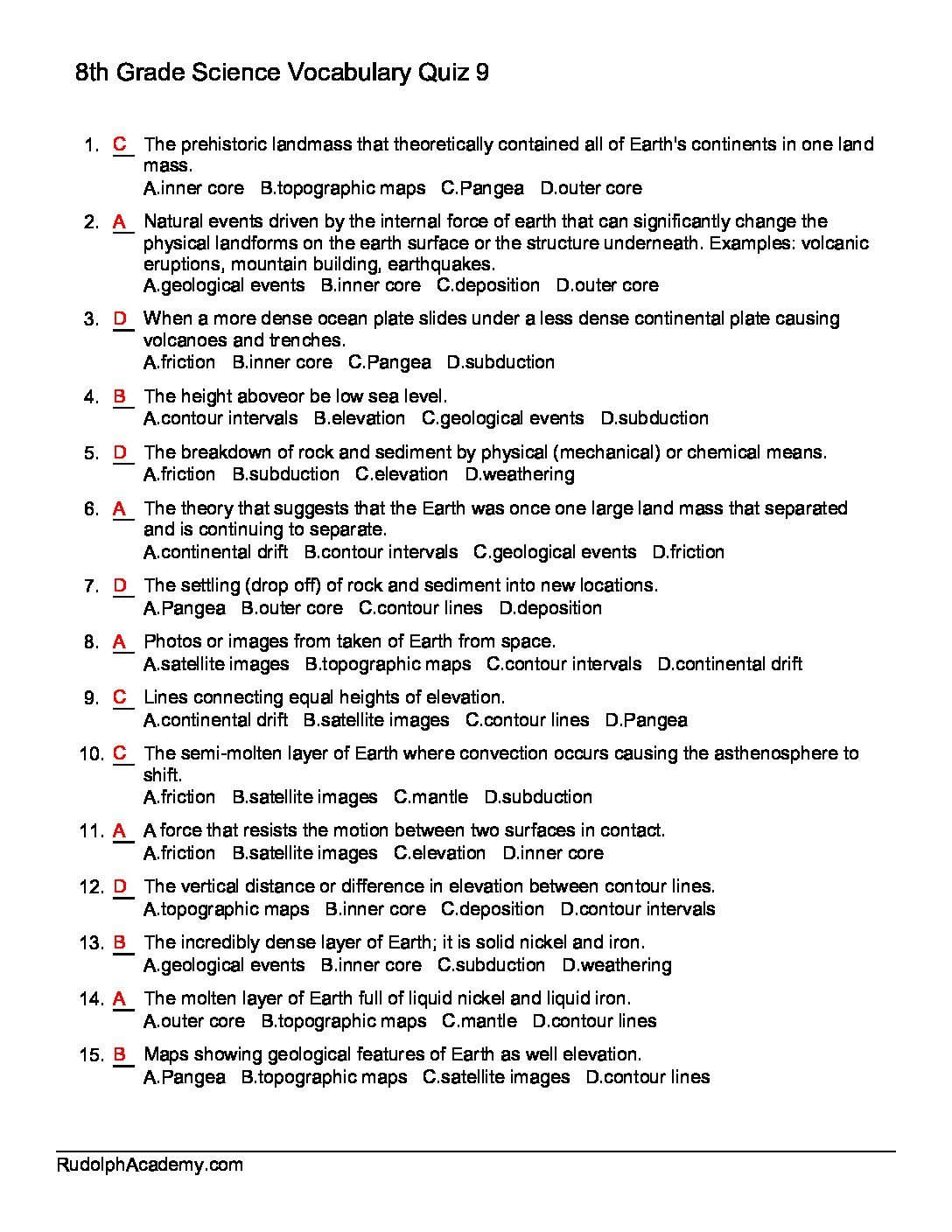 Grade 8 Science Terms Quiz 9 Answers - Academic Worksheets - FREE  PDFsAcademic Worksheets – FREE PDFs